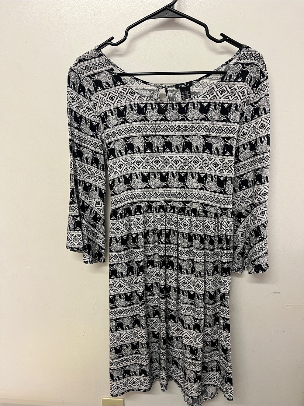 Rue21 Black & White Elephant Print Fit-and-Flare Dress